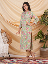 Straight fit Flex printed kurta with wooden button on placket.