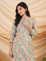 Straight fit Flex printed kurta with wooden button on placket.