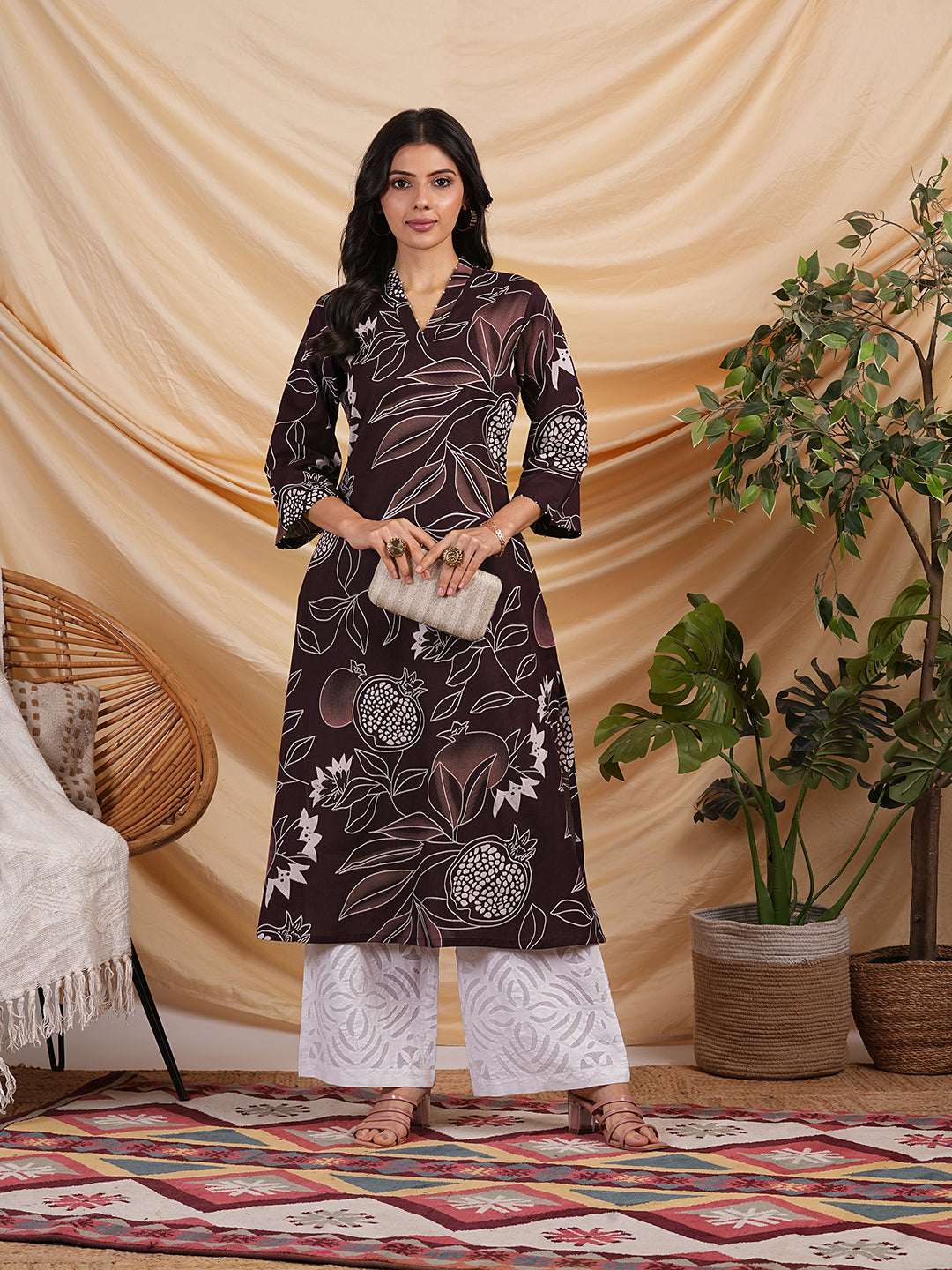 Flared bold printed flex kurta with bead works and pocket