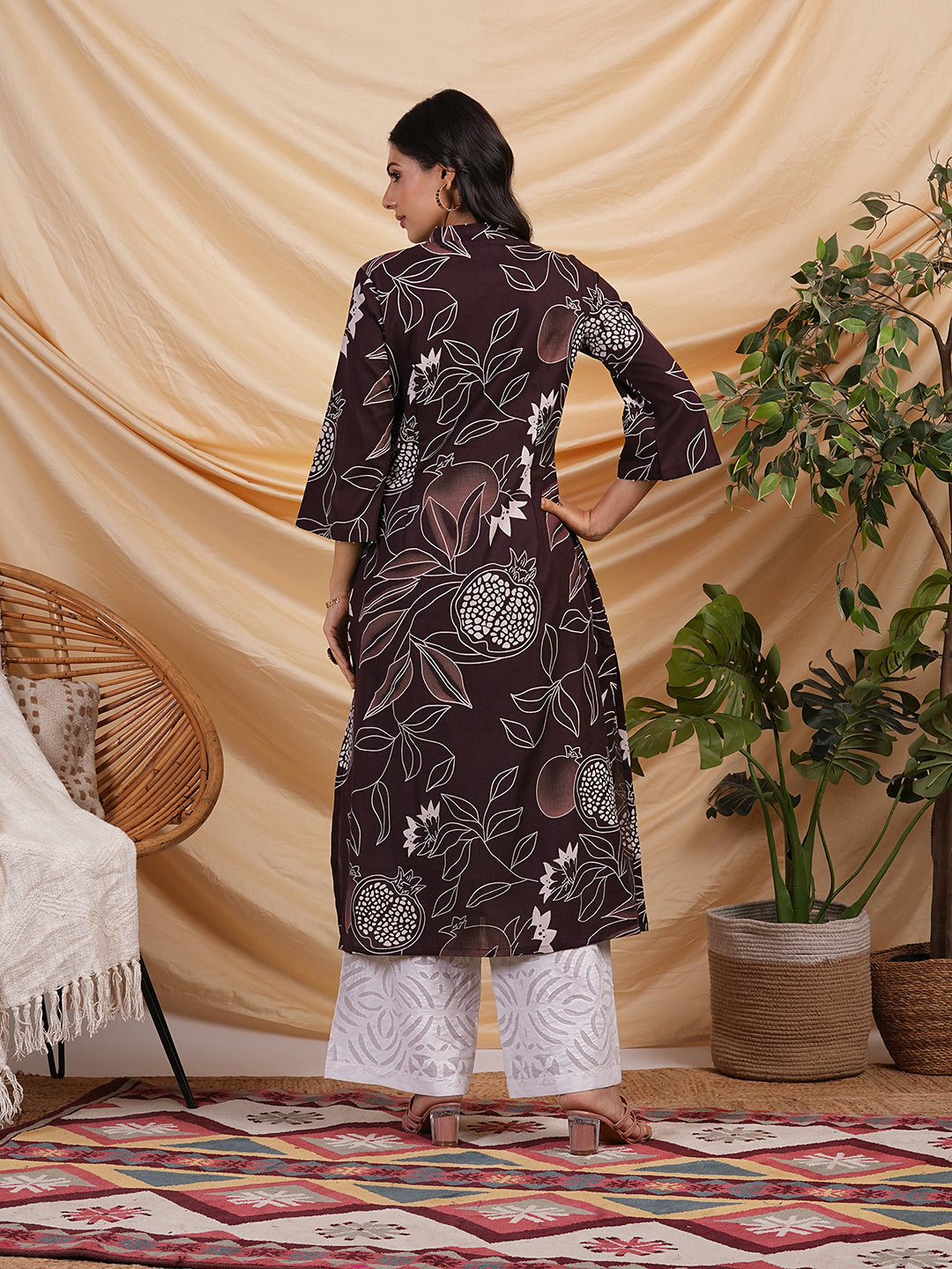 Flared bold printed flex kurta with bead works and pocket