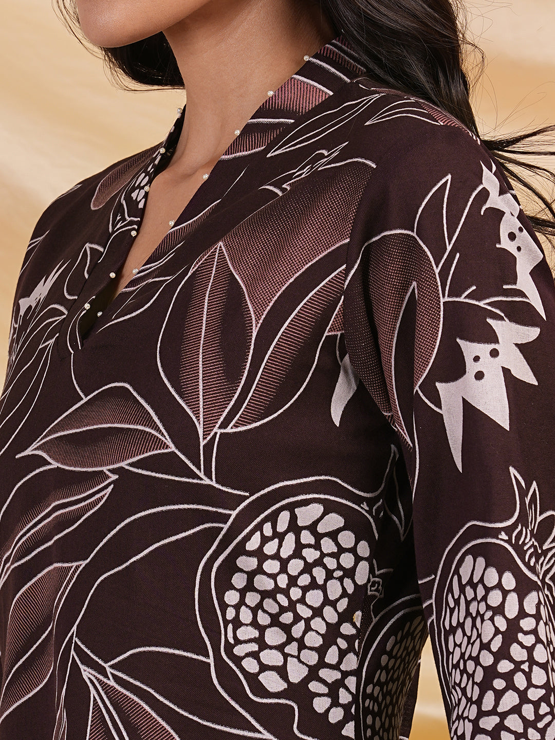 Flared bold printed flex kurta with bead works and pocket