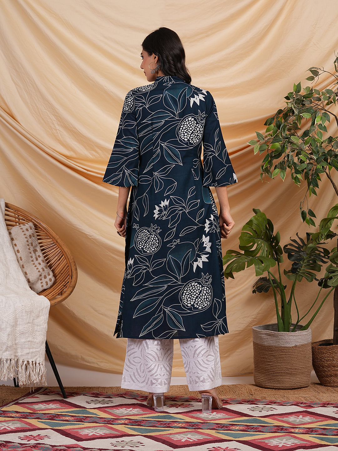 Flared bold printed flex kurta with bead works and pocket