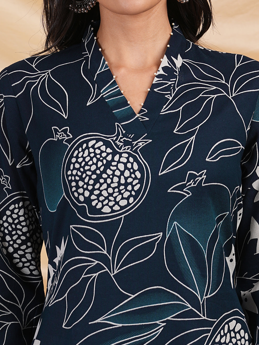 Flared bold printed flex kurta with bead works and pocket