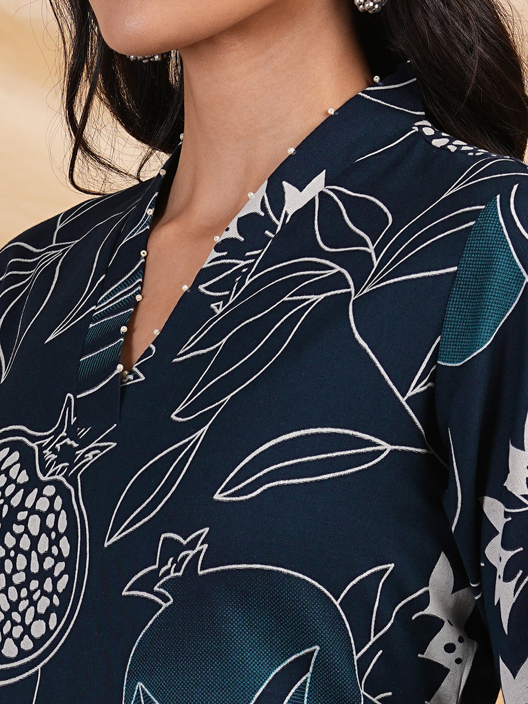 Flared bold printed flex kurta with bead works and pocket