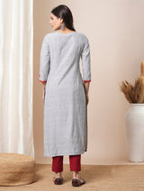 Straight fit pin stripped kurta with applique work and bead works.