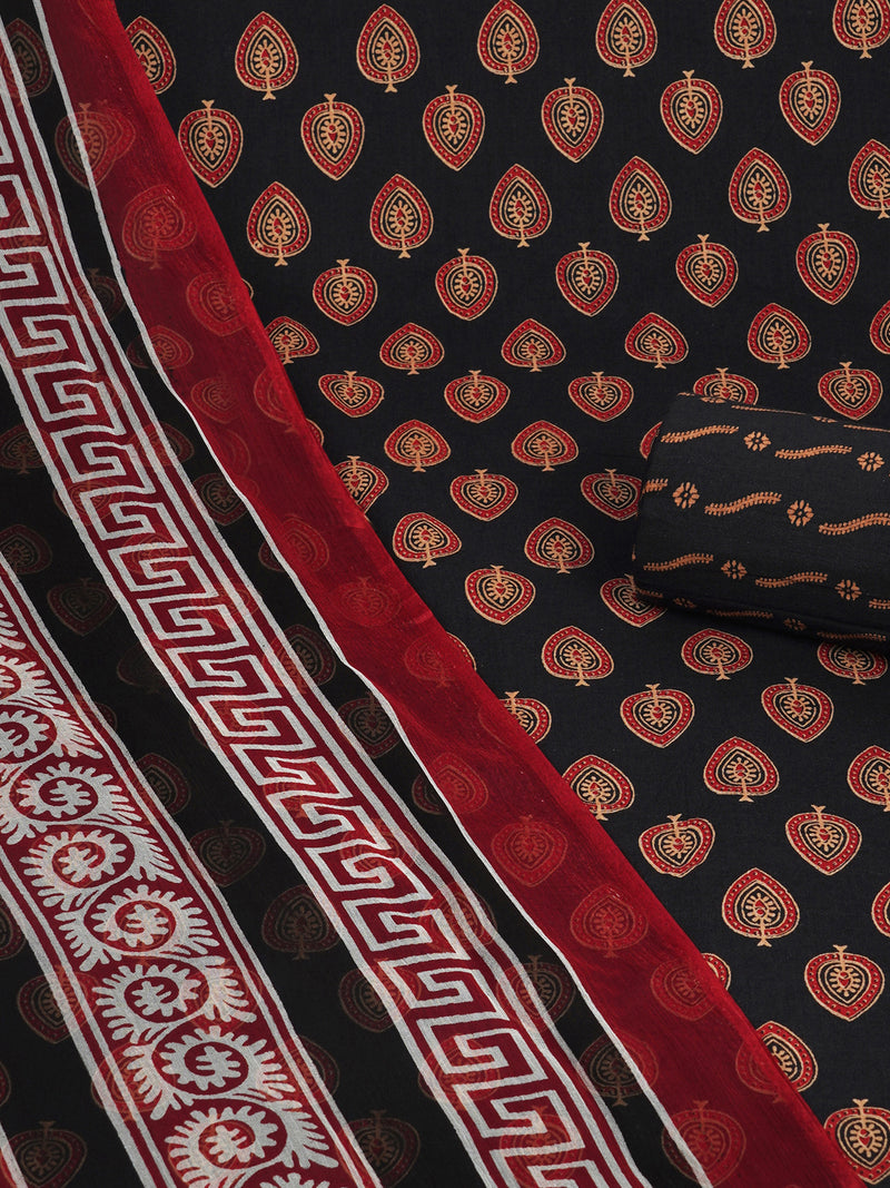 Black Unstitched printed suits set with coordinated with printed dupatta.