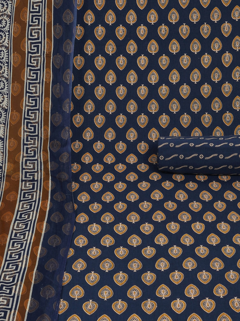 Blue Unstitched printed suits set with coordinated with printed dupatta.