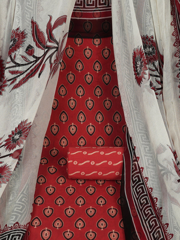 Maroon Unstitched printed suits set with coordinated with printed dupatta.