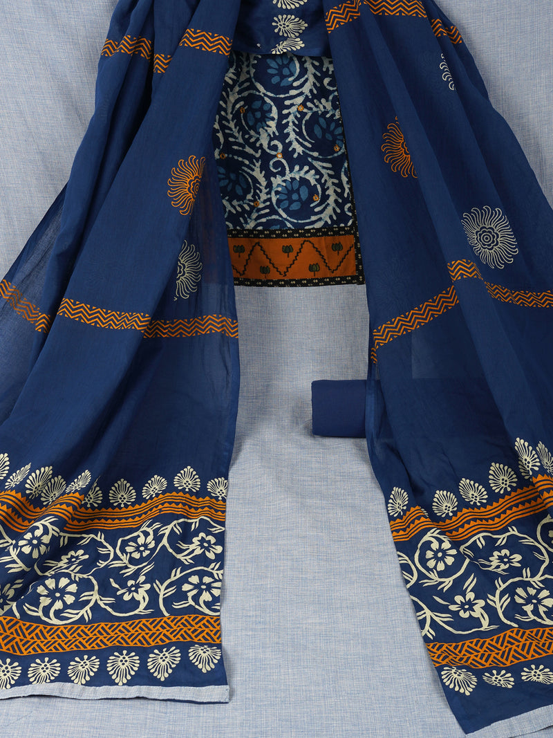 Unstitched mix-match yoke with contrast colour block printed dupatta.