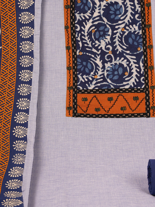 Unstitched mix-match yoke with contrast colour block printed dupatta.