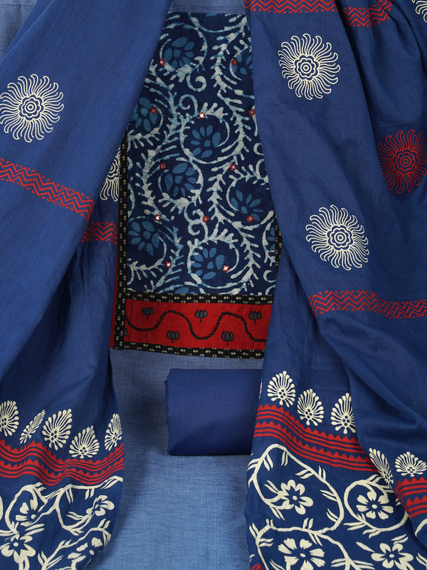 Unstitched mix-match yoke with contrast colour block printed dupatta.