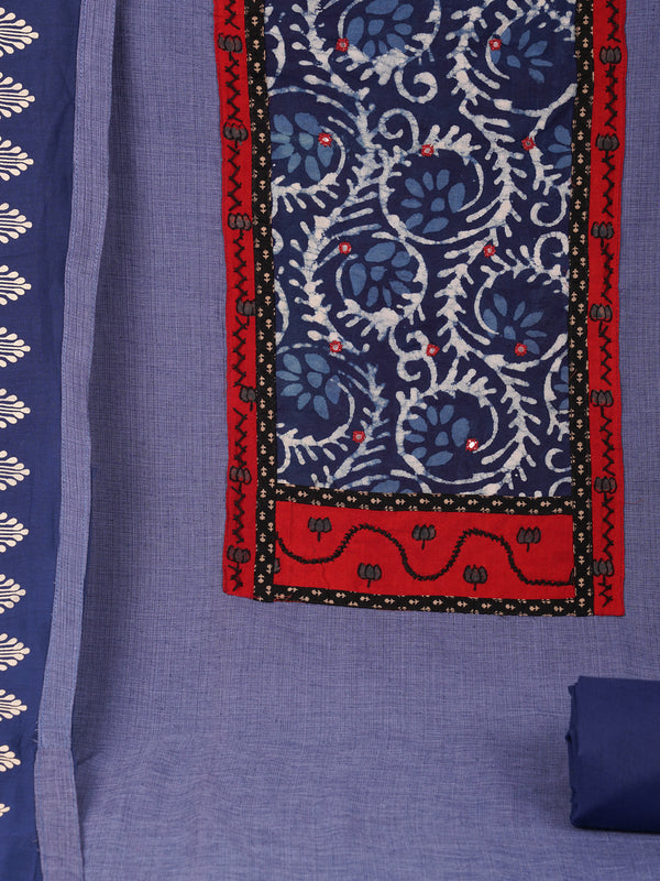 Unstitched mix-match yoke with contrast colour block printed dupatta.