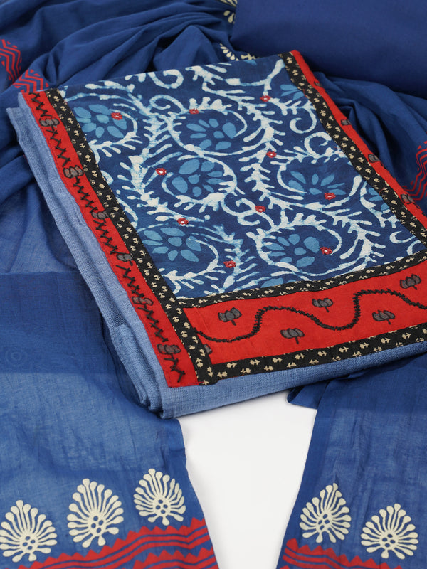 Unstitched mix-match yoke with contrast colour block printed dupatta.