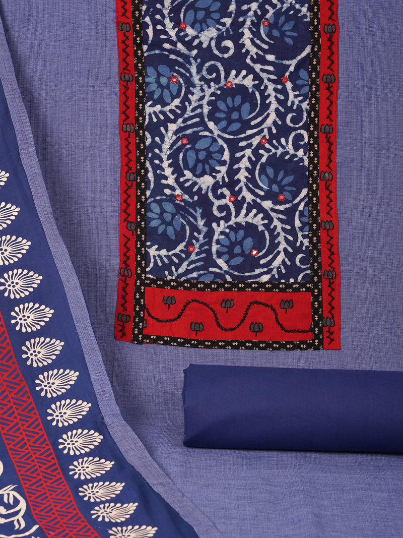 Unstitched mix-match yoke with contrast colour block printed dupatta.