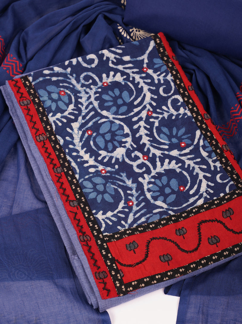 Unstitched mix-match yoke with contrast colour block printed dupatta.