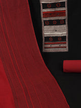 Unstitched suit set featuring a mix-and-match yoke and a contrast colour block printed mull dupatta.