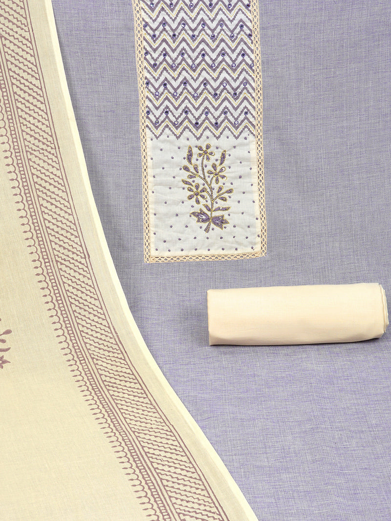 Blue Unstitched suit set featuring intricate khat work, and lace embellishments.