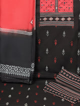 Unstitched printed suit set featuring a contrast Schiffli embroidered yoke and printed dupatta.