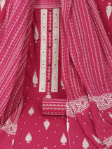 Unstitched Pink screen printed suit set with printed bottom and printed dupatta.