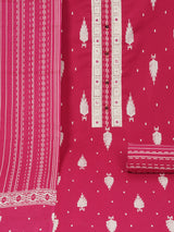 Unstitched Pink screen printed suit set with printed bottom and printed dupatta.