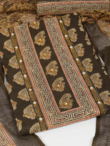 Unstitched printed suit set with traditional printed kota-doria dupatta and printed bottom.