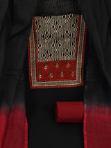 Black Unstitched cotton suit set with mix-match yoke and contrast color kota dupatta.