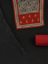 Black Unstitched cotton suit set with mix-match yoke and contrast color kota dupatta.