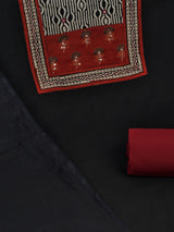 Black Unstitched cotton suit set with mix-match yoke and contrast color kota dupatta.