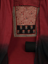 Maroon Unstitched cotton suit set with mix-match yoke and contrast color kota dupatta.