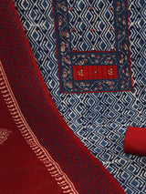 Unstitched dabu suit set with mix-match yoke and contrast color -block printed dupatta.