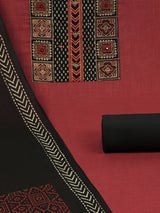 Maroon unstitched suit set with original ajrak print mix-match yoke and intricate detailed of handwork