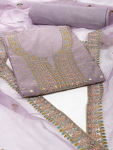 TASYA - The unstitched chanderi suit set adorned with vibrant resham and golden dori embroidery.