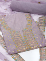 TASYA - The unstitched chanderi suit set adorned with vibrant resham and golden dori embroidery.