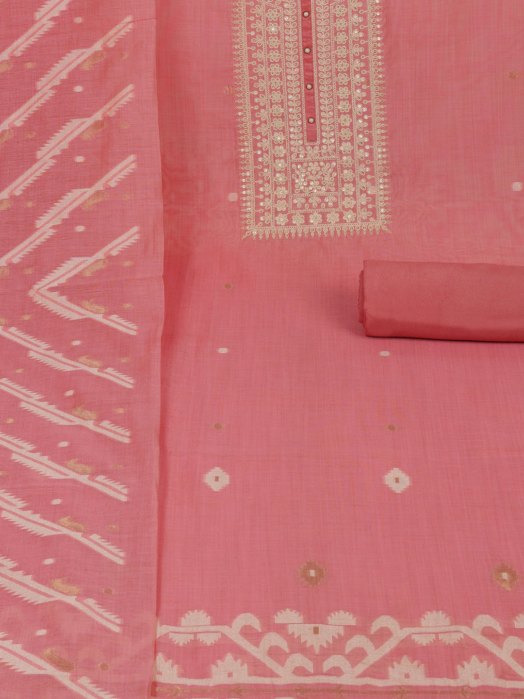 Party Edit- The chanderi suit set is embellished with dori embroidery & woven chanderi dupatta