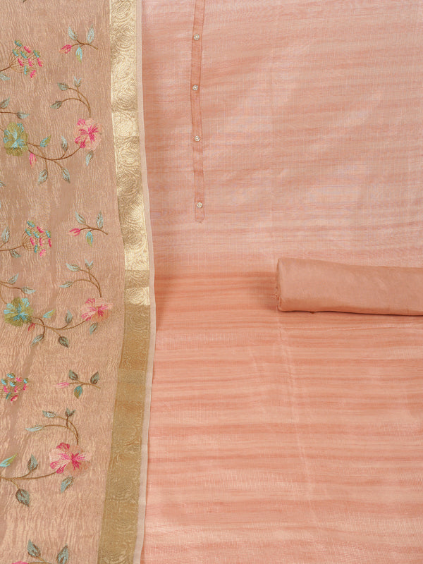 TASYA - Kota doria unstitched suit set comes with an embroidered chanderi crushed dupatta.