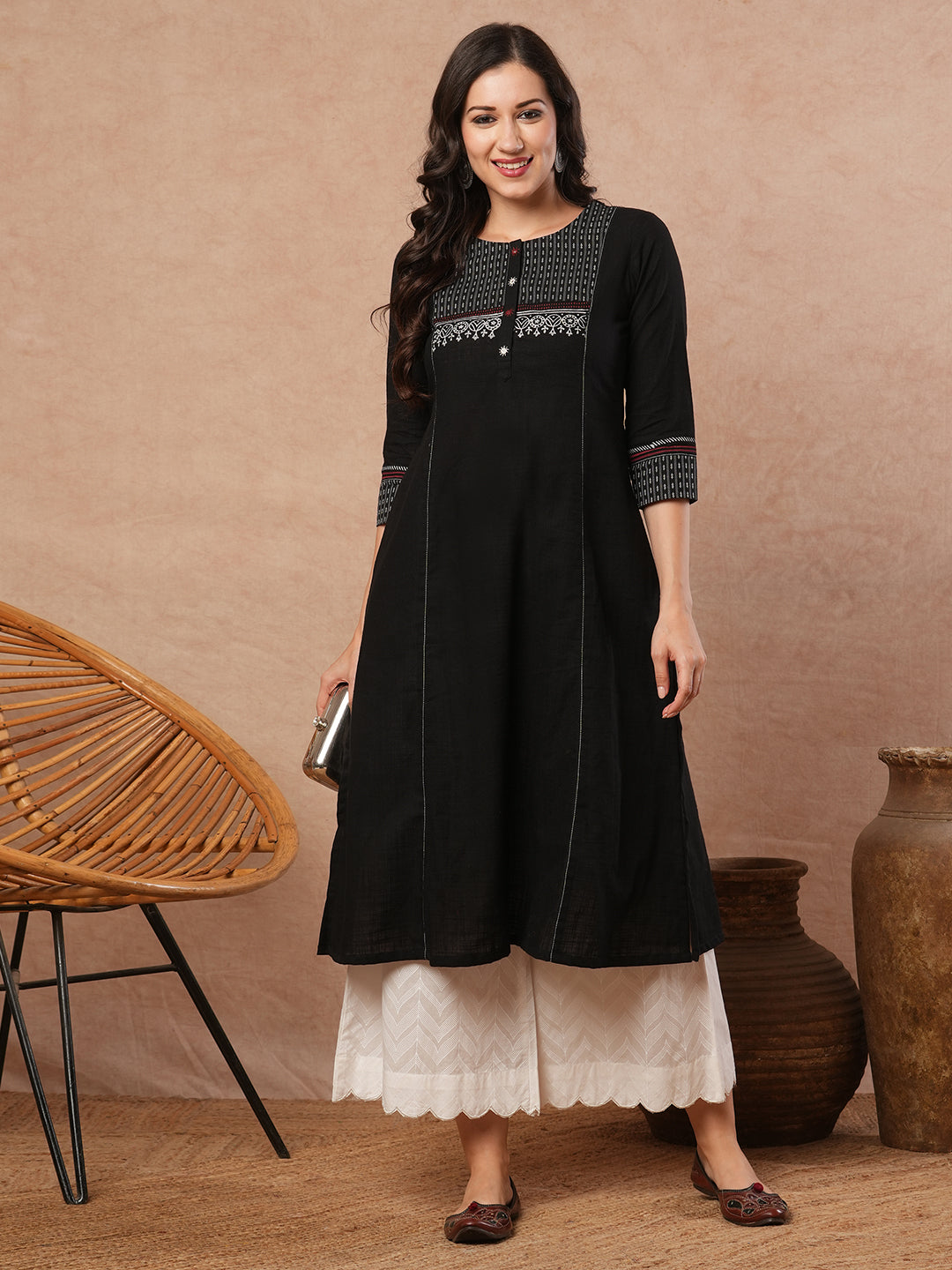 Pure white Cotton palazzo with scallop detailing in hem.