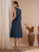 A-line dobby dress with overlap short yoke with gathers highlighted
