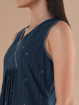 A-line dobby dress with overlap short yoke with gathers highlighted