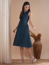 A-line dobby dress with overlap short yoke with gathers highlighted