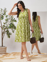 A-line dress with elasticated waist and gathered shoulders with dori and bead detail.