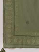 Cotton kurta suit set with the sequins and mirror work with printed dupatta.