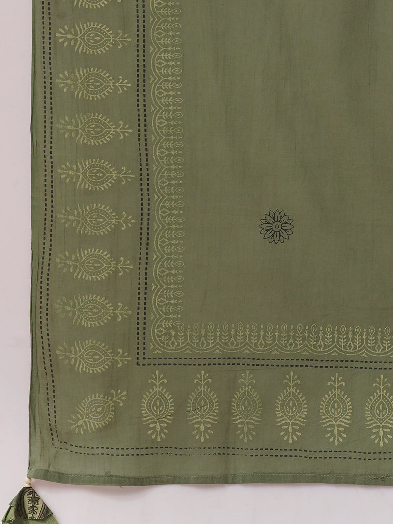 Cotton kurta suit set with the sequins and mirror work with printed dupatta.