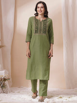 Cotton kurta suit set with the sequins and mirror work with printed dupatta.