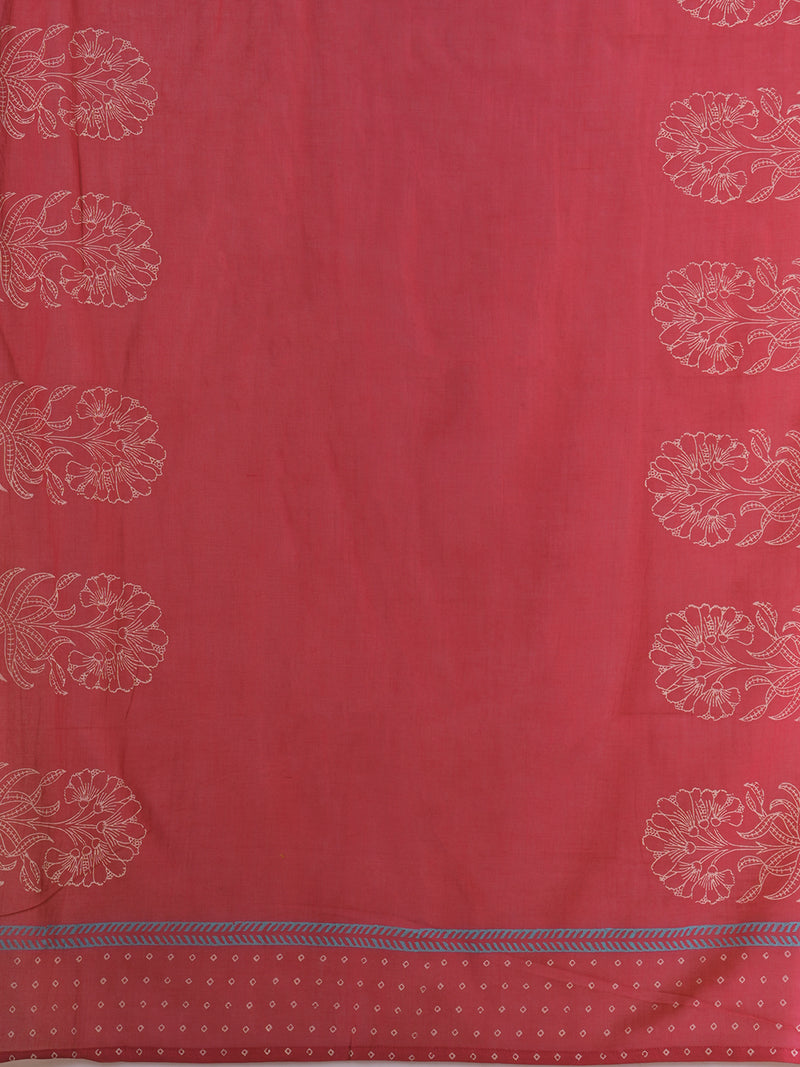 Pink dobby kurta set featuring highlights of contrasting colour embroidery & self bottom