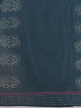 Blue dobby kurta set featuring highlights of contrasting colour embroidery & self bottom