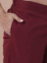 Maroon Striper straight fit kurta suit set with mix and match yoke emphasises of handwork.