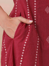 A-Line dobby kurta with block print on the princess Pannel and sleeve cuff along with handwork.