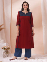 Princess line kurta in cotton flex with hand block printed shiflee trim and mirror work.