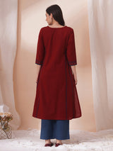 Princess line kurta in cotton flex with hand block printed shiflee trim and mirror work.