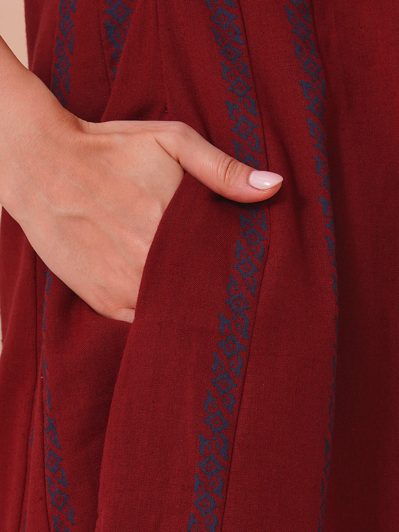 Princess line kurta in cotton flex with hand block printed shiflee trim and mirror work.
